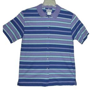 Jantzen Shirt Womens Size Medium Purple Blue Green Striped Knit long button down